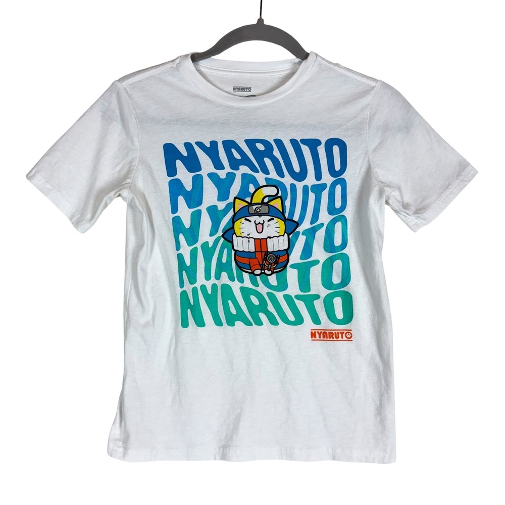 Nyaruto Shirt Kids 8 White Naruto Cat Graphic Short Sleeve Anime Tee Top